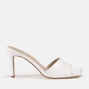 White Croc Square Toe Mid Heel Mule